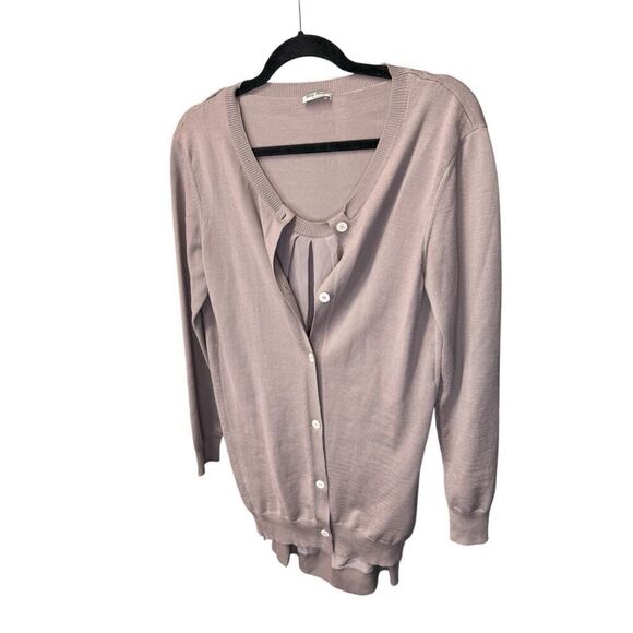 Miu Miu 100% Wool Cardigan Sweater Dusty Mauve Silk Insert Italy 44 US 8 - Picture 4 of 14